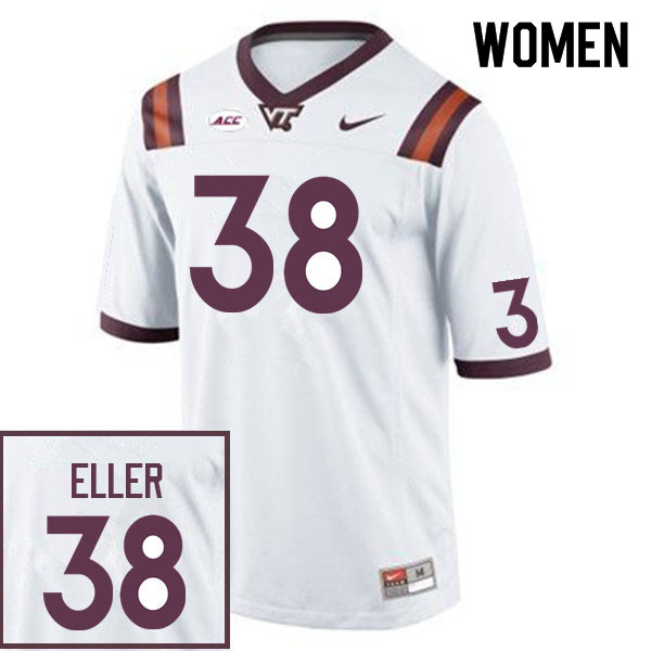 Women #38 Ty Eller Virginia Tech Hokies College Football Jerseys Sale-White - Click Image to Close
